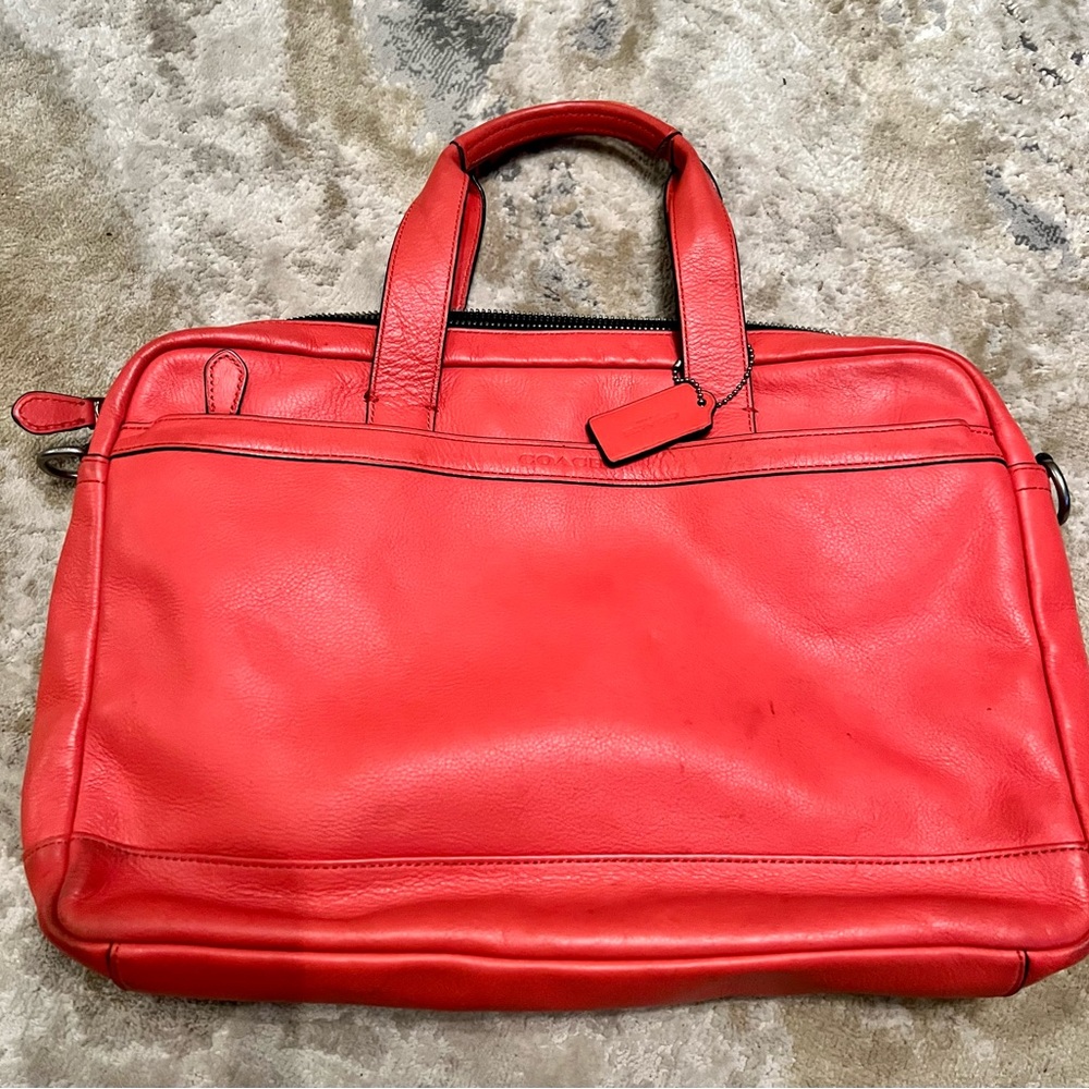 Coach leather laptop bag w strap